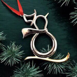 Nambe Brass Christmas Ornament Silver Plated Snowman Hat Scarf Gold Riding Ski